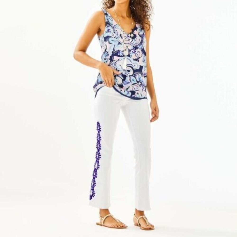 Lilly Pulitzer White Jeans with Navy Accents
